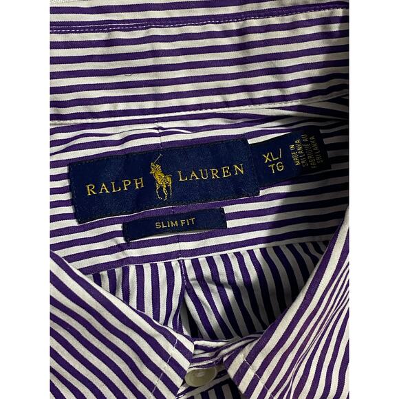 Ralph Lauren Long Sleeve Button Down Shirt Men’s XL Purple White Stripe Slim Fit - Picture 6 of 10
